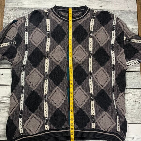 Vintage 3D Knit Sweater Grandpa Dad 90s Retro Textured Crewneck Pullover - Picture 7 of 9